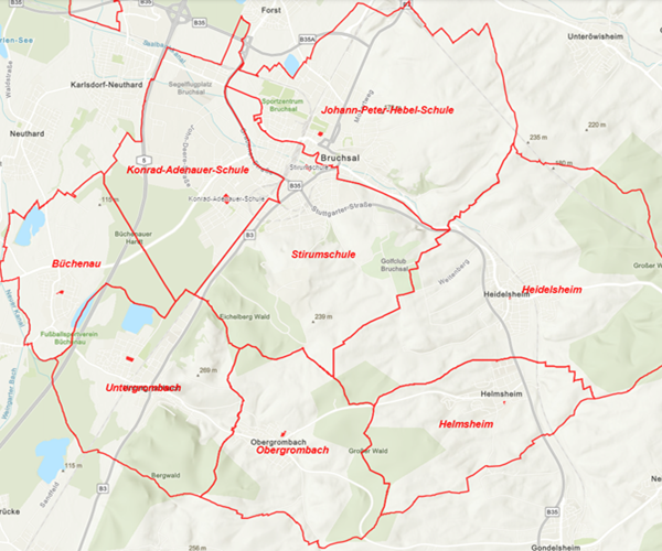 Kartenausschnitt Schulbezirke